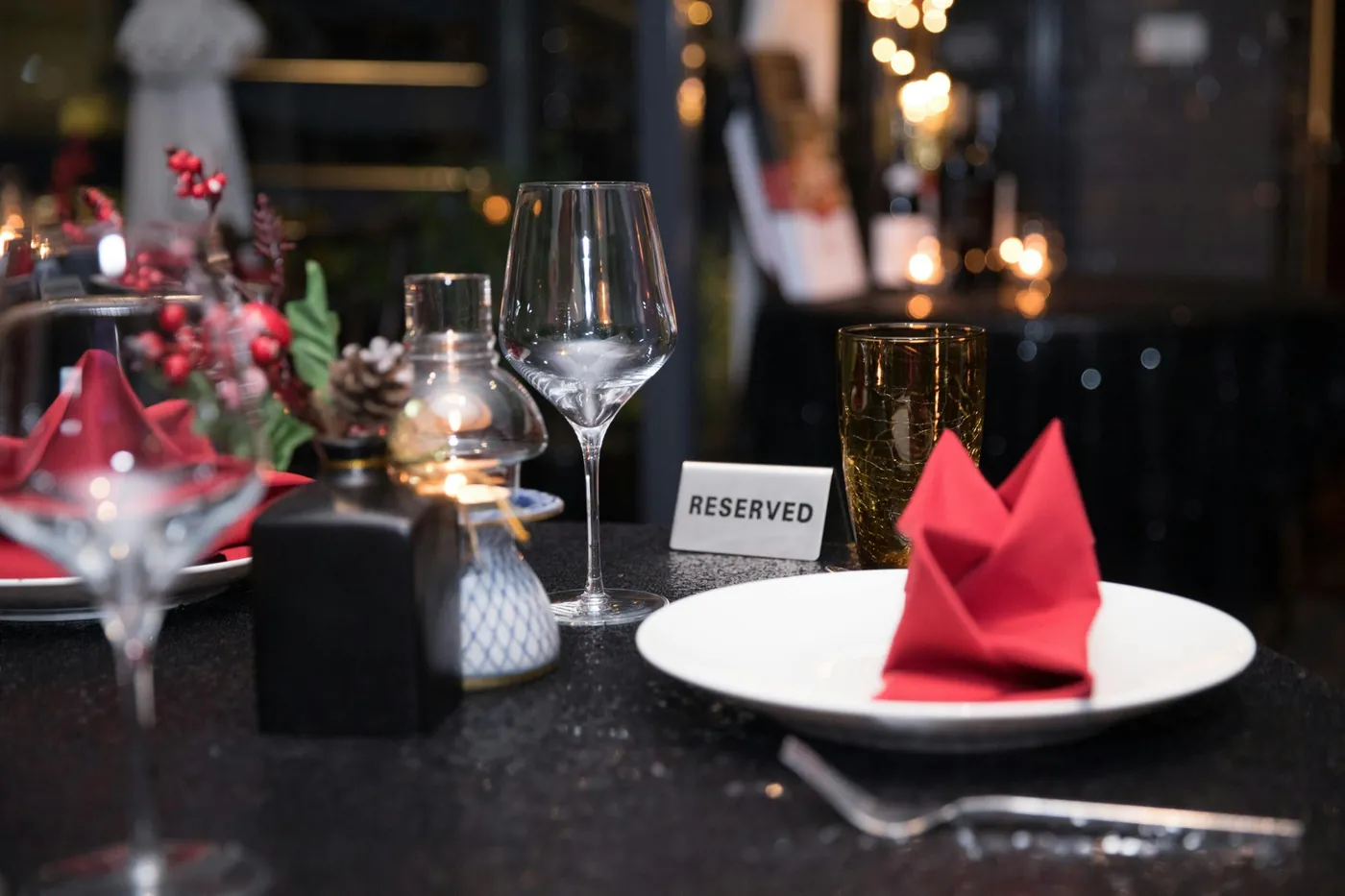 Restaurant table with reserved sign