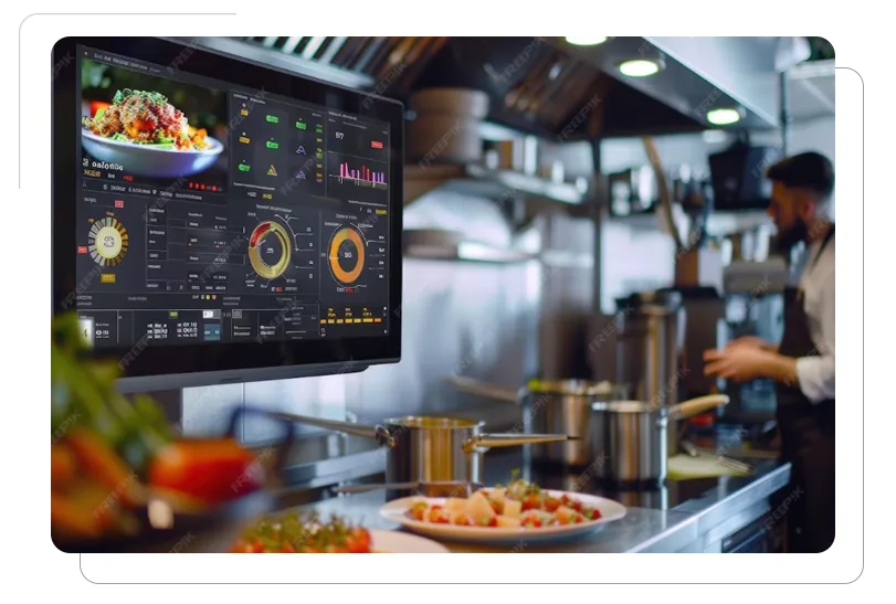 Restaurant analytics dashboard on kitchen display